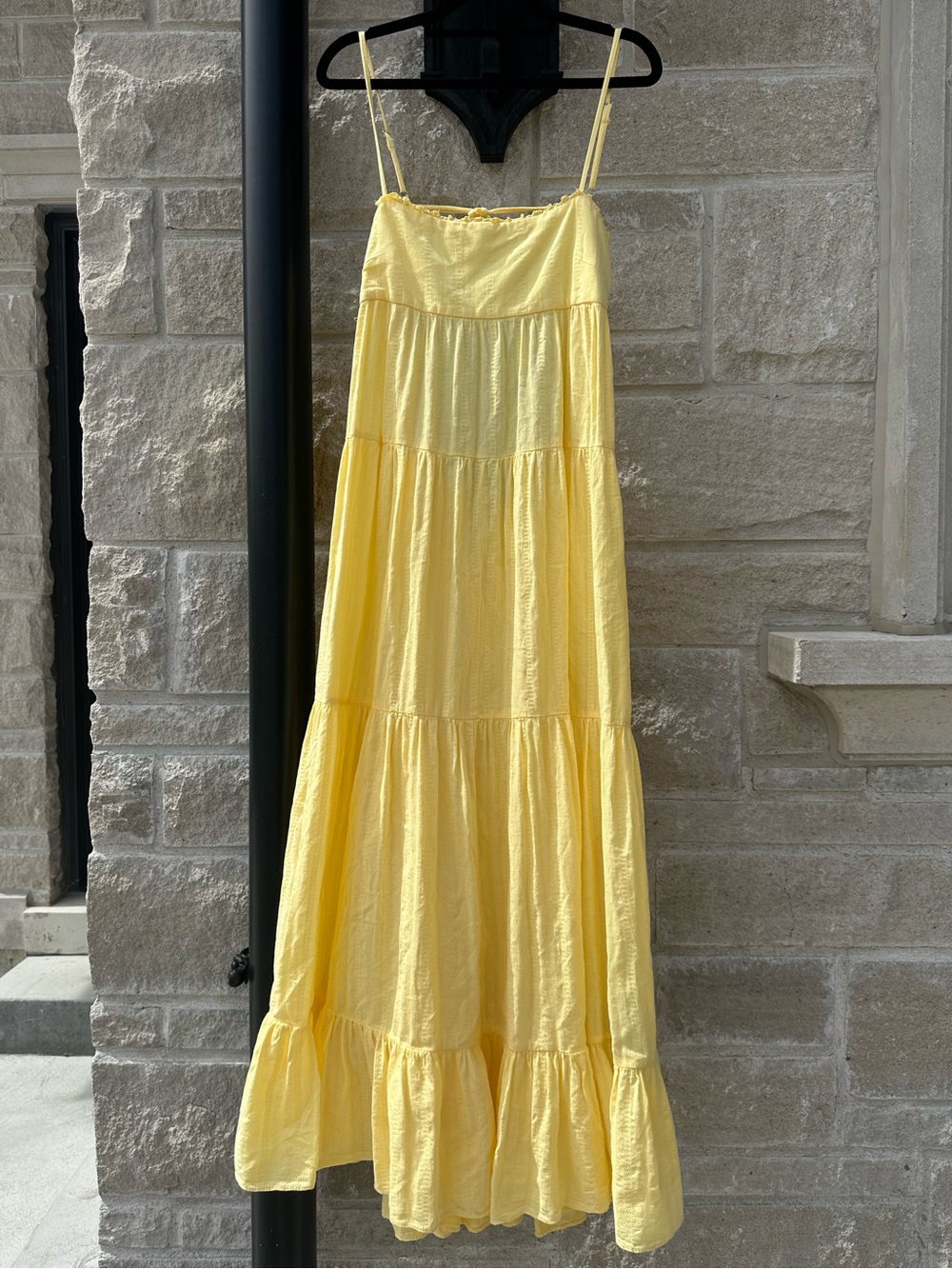 Zara NWT Romantic Resort Vacation Yellow Open Back Tie Up Tiered Maxi Dress (XL) - Picture 6 of 9